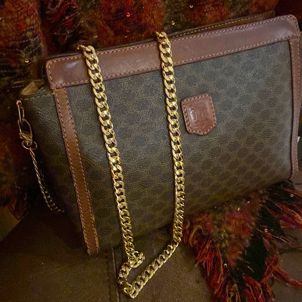 CELINE MACADAM PATTERN CLUTCH CONVERSION TO CROSSBODY BAG